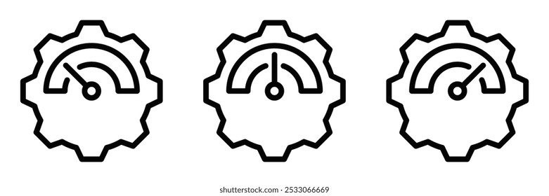 Vektorsymbole eines Tachometers, der mit einem Getriebe integriert ist und perfekt für leistungsabhängige, geschwindigkeitsabhängige oder produktivitätsabhängige Designs geeignet ist. Bearbeitbarer Strich