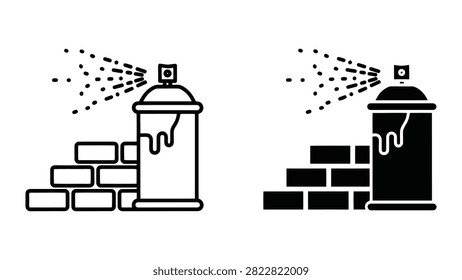 Vector icons of spray paint cans with brick wall.