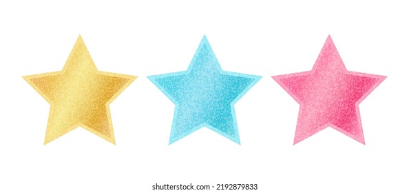 Vector icons of stars with metallic glitter. Vector emblem of stars for game rating. Glitter star.