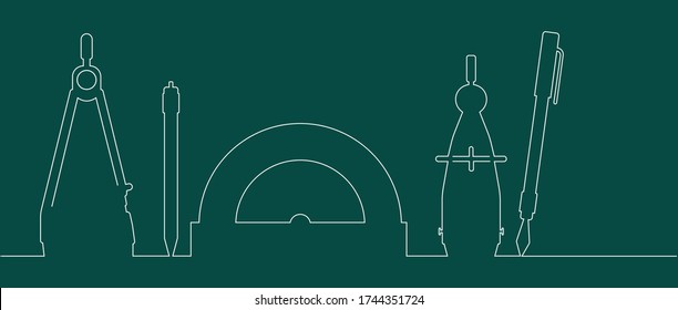 Vector Icons von Schreibwerkzeugen auf einem farbigen Hintergrund.