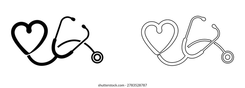 Vector icons of stethoscope and heart on white, ideal for healthcare and medical themes