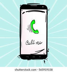 Vector icons, sticker: Call me! Abstract illustration of a mobile phone for your design.