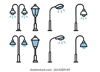 Vector icons of stret flashlight