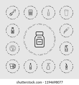 Vector icons such as cleanser, milk, medicine, decanted, champagne, pipette, drink, no alcohol. editable bottle icons for web and mobile.