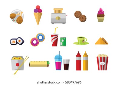 Vector icons sweet fast food elements.