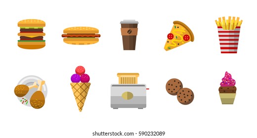 Vector icons sweet fast food elements.