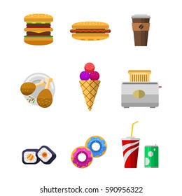 Vector icons sweet fast food elements.