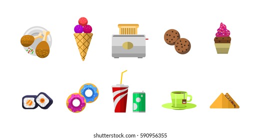 Vector icons sweet fast food elements.