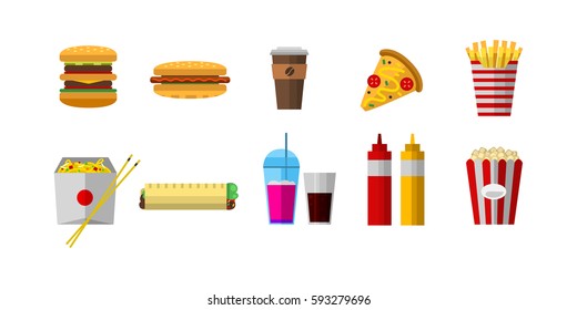 Vector icons sweet fast food elements.