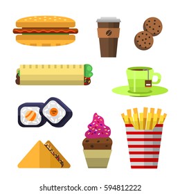 Vector icons sweet fast food elements.