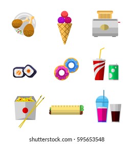 Vector icons sweet fast food elements.