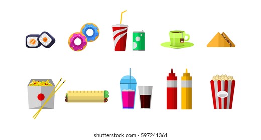 Vector icons sweet fast food elements.