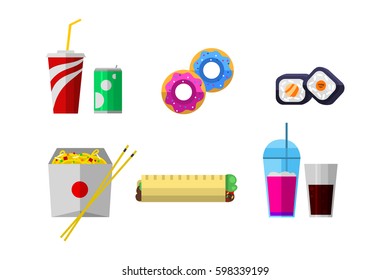 Vector icons sweet fast food elements.