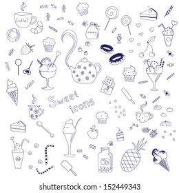 Vector icons of sweets. Sweet design. EPS 10