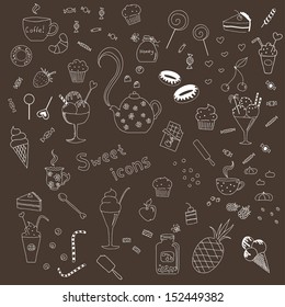 Vector icons of sweets. Sweet design. EPS 10