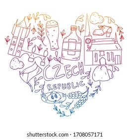 Vector icons and symbols. Czech Republic illustrations for banners, posters, background.
