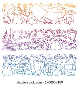 Vector icons and symbols. Czech Republic illustrations for banners, posters, background.