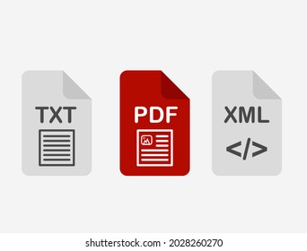 Vector icons of text file formats, such as: txt, pdf, xml