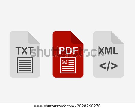 Vector icons of text file formats, such as: txt, pdf, xml