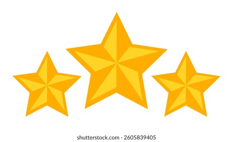 Vector icons of three yellow stars. Achievements for games or customer rating feedback of website. Vector illustration of stars in retro style.