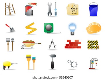 Vector icons of the tools you can see at construction site