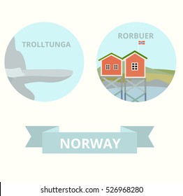 
vector Icons tourism in Norway trolltunga and Rorbuer