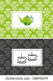 Vector icons in trendy linear style for tea package - black and green tea
