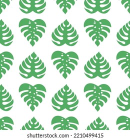 Vector Icons with tropical palm leaves, monstera. Beautiful hand drawn exotic plants. Floral seamless background. Monsters isolated on white background. Monstera leaves, jungle.