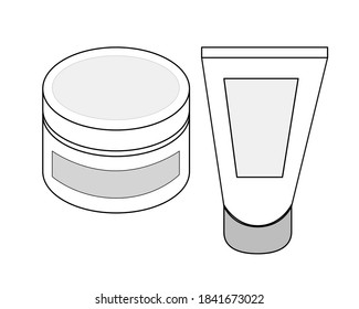 Vector icons of the tube and a small jar for some creme, any type of cosmetics or medicine.