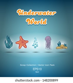 Vector Icons of the underwater world and the sea. bubbles, seaweed, starfish, jellyfish, pebbles. Set of icons. part 2