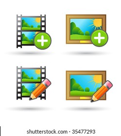 Vector icons upload and edit photo and video for web design