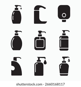 Vector Icons of Various Hand Soap Dispensers and Dispensing Systems
