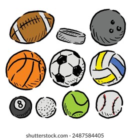 vector icons of various sports balls with unique and elegant designs with bright colors