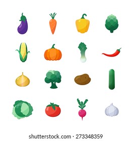 Vector Icons Vegetables Flat Style Set Isolated over White 