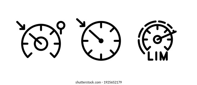 Vector Icons Of Vehicle Dashboard Indicators. Such Symbols Include Speed Control, Automatic Throttle And Limit Display Panel. Editable Line Icon.