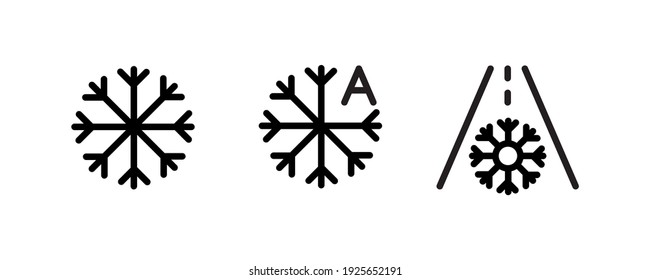 Vector Icons Of Vehicle Dashboard Indicators. Such Symbols Include Snowy Weather, Automatic Snow Removal And Snow Road Panel. Editable Line Icon.