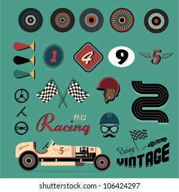 Vector Icons Of Vintage Car Racing