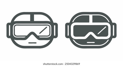 Vector icons of virtual reality (VR) headsets, perfect for projects related to the metaverse, gaming, and immersive technology. Simple and futuristic black and white design.