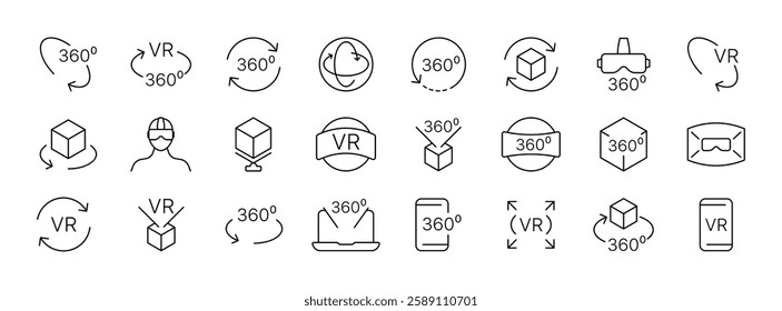 Vector icons for vr and 360-degree views.