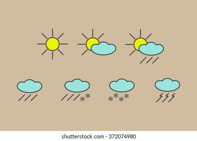 vector icons of weather forecast sun clouds isolated