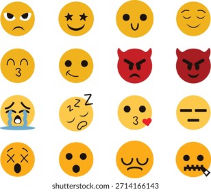  vector icons for web isolated on white background. different facial expressions colorful emoji icon set.