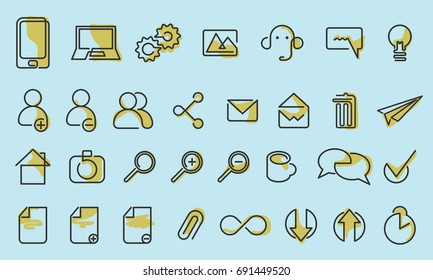 Vector icons web and mobile. One line style icon set. Isolated background