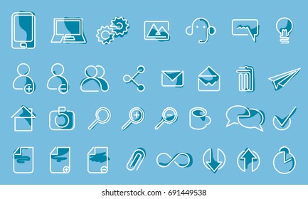 Vector icons web and mobile. One line style icon set. Isolated background