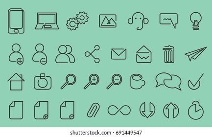 Vector icons web and mobile. One line style icon set. Isolated background