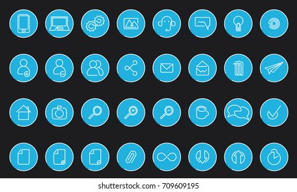 Vector icons web and mobile. One line style icon collection. Isolated background
