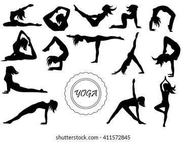 Vector icons of woman silhouettes in yoga poses