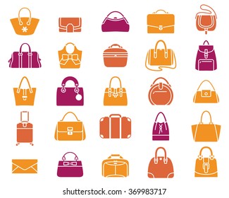 Vector icons of women handbags and luggage-big set