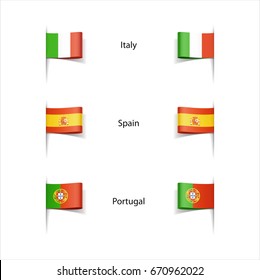 Vector icons of world flags - Country flag of Italy, Spain, Portugal