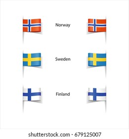 Vector icons of world flags - Country flag of Norway, Sweden, Finland 