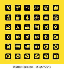 Vector icons. Yellow background with black icons. User interface icon vector set.